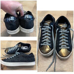 p448 sneakers UK 35 US 4.5 5 Black Glitter Gold